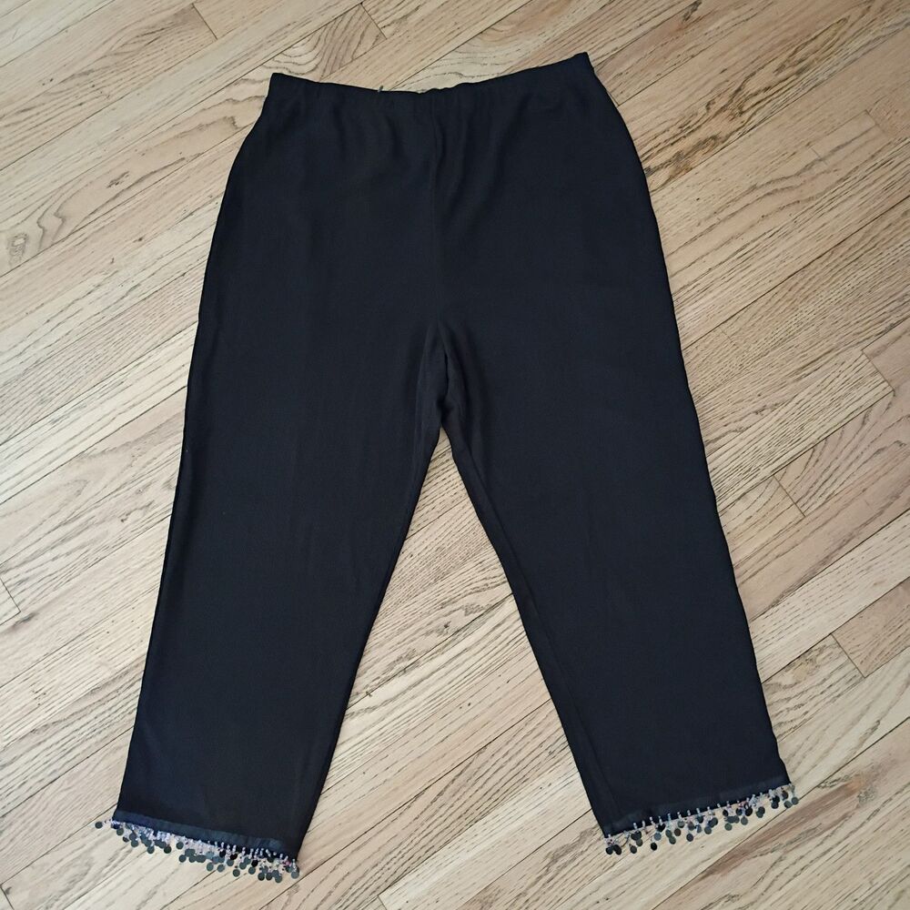 Women's Size 16 Black Dress Pants Sequin & Beaded Bottoms Waffle Pattern